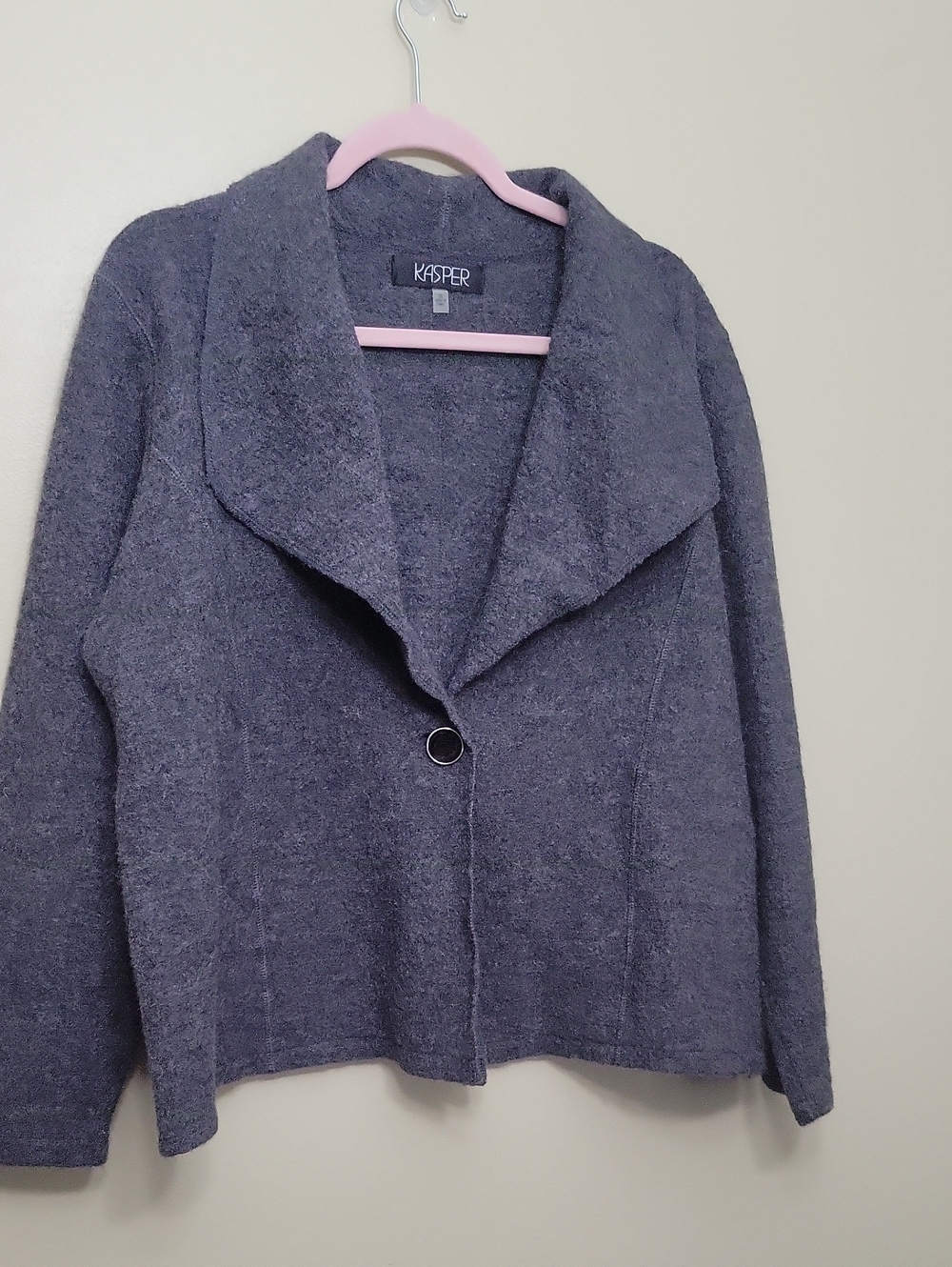 Kasper Gray Boiled Wool Blend Single Button Wrap Jacket Coat Plus Size 1X
